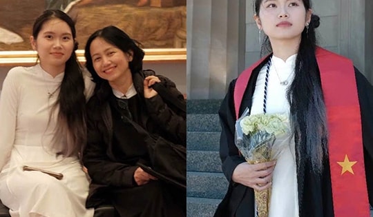 Con gái NSND Trung Anh diện áo dài, quàng khăn lá cờ Tổ quốc trong lễ tốt nghiệp ở Mỹ