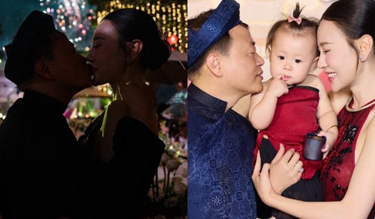 Shark Bình say đắm 'khóa môi' Phương Oanh trong tiệc thôi nôi hoành tráng của cặp song sinh