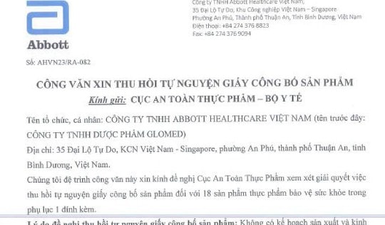 Lý do Abbott Healthcare Việt Nam chủ động thu hồi công bố sản phẩm