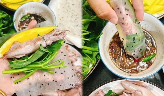 Mực cuốn rau muống - món ăn hot trend gây tranh cãi, ăn thế nào mới đúng?