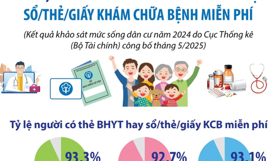 Năm 2024, có 93,1% người có thẻ bảo hiểm y tế hoặc sổ/thẻ/giấy khám chữa bệnh miễn phí