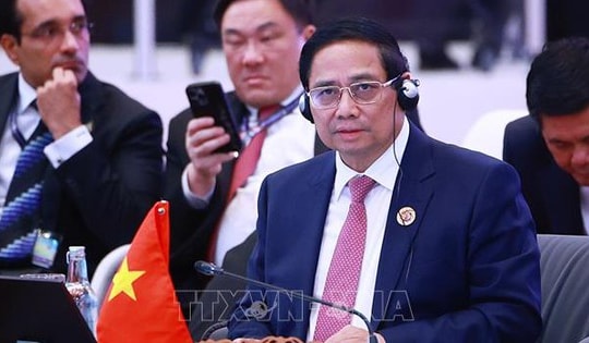 Thủ tướng Phạm Minh Chính phát biểu tại phiên Đối thoại với đại diện Hội đồng Tư vấn kinh doanh ASEAN