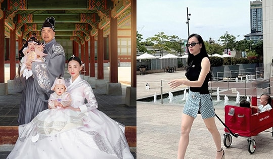 Cặp song sinh nhà Phương Oanh theo mẹ đi dạo cũng khiến khán giả bật cười