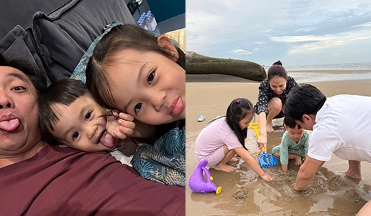 Cường Đô la khoe chơi cát ở biển cùng con, nói nhớ nhà khi đi công tác