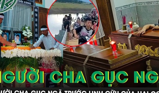 Xót xa cảnh người cha gục ngã, khóc ngất trước linh cữu 2 con trai đuối nước ở Hà Tĩnh