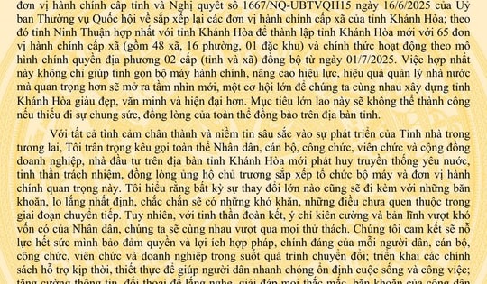 Chủ tịch tỉnh Khánh Hòa gửi thư kêu gọi người dân địa phương 'chung sức đồng lòng'