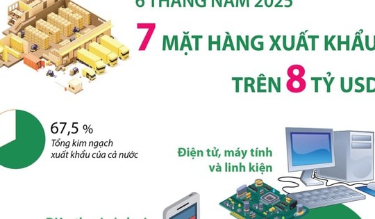 6 tháng năm 2025: 7 mặt hàng xuất khẩu trên 8 tỷ USD