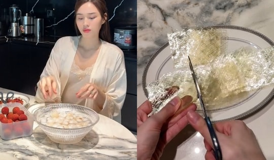 Hoa hậu Đỗ Hà chăm nấu nướng ra dáng 'dâu hào môn', bắt trend giới trẻ với món khúc bạch vải