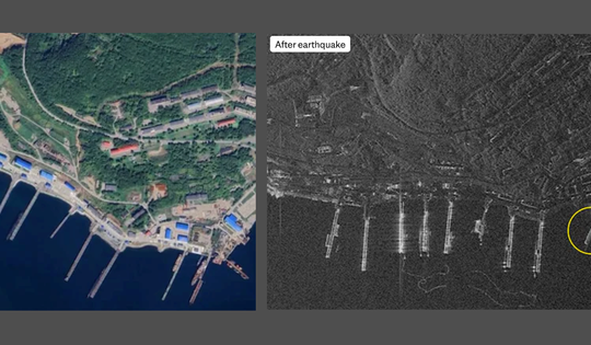 Ảnh vệ tinh hé lộ thiệt hại của căn cứ tàu ngầm hạt nhân Nga sau khi bị sóng thần tấn công