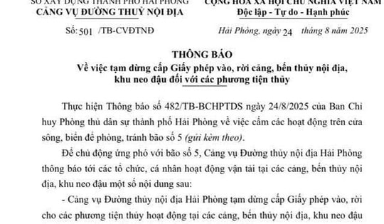 Hải Phòng tạm dừng cấp giấy phép phương tiện thủy phòng, tránh bão số 5