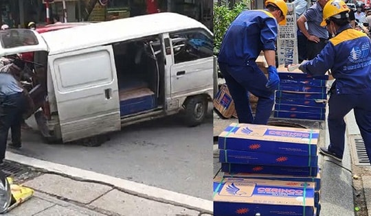 Ô tô bất ngờ ‘sụt hố’ trên phố Đội Cấn, Hà Nội