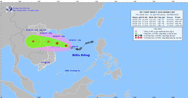 Áp thấp nhiệt đới mạnh lên thành bão vào tối nay hướng vào vùng biển Quảng Trị đến Đà Nẵng