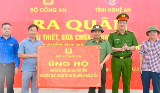 Bộ Công an và tỉnh Nghệ An ra quân tái thiết Khu di tích Kim Liên sau bão số 5