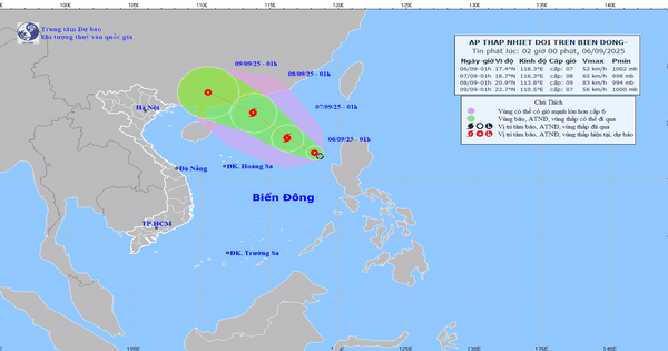 Áp thấp nhiệt đới trên Biển Đông đang mạnh lên, phát triển thành bão số 7 vào ngày mai
