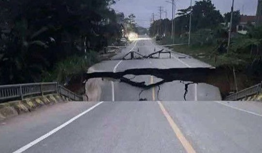 Kinh hoàng đường dẫn lên cầu Tát Luông, Tuyên Quang sụt hoàn toàn