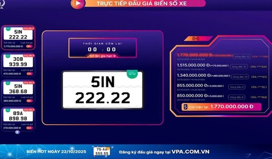Hơn 62 tỷ đồng thu về sau phiên đấu giá biển số xe ngày 20/10/2025
