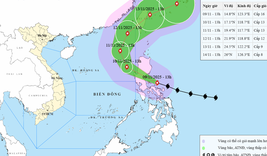 Khi vào Biển Đông, bão Fung Wong sẽ duy trì gió giật cấp 16