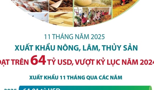 11 tháng năm 2025: Xuất khẩu nông, lâm, thủy sản đạt trên 64 tỷ USD, vượt kỷ lục năm 2024