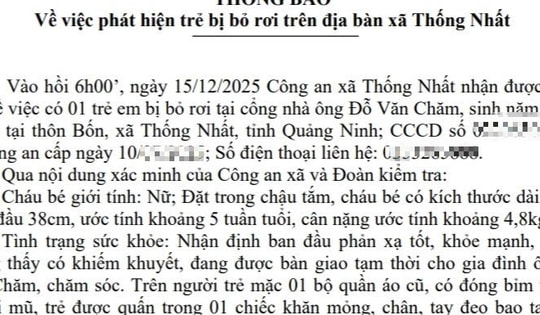 Bé gái sơ sinh đặt trong chậu tắm bị bỏ rơi trước cổng nhà dân