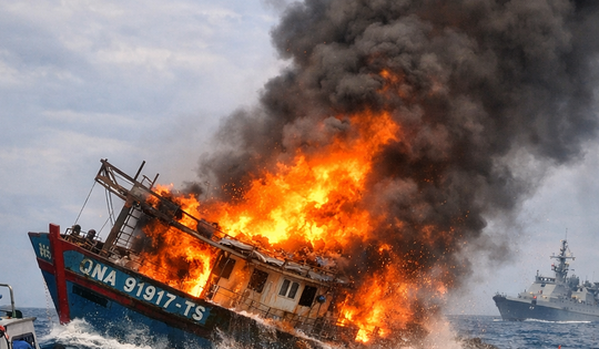 Cháy tàu cá giữa biển, cứu sống toàn bộ ngư dân