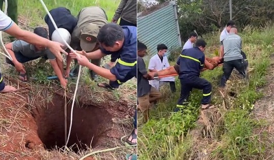 Video giải cứu nam thanh niên rơi xuống hố sâu 10m