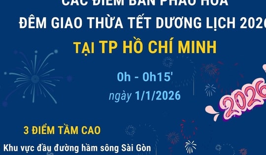 Các điểm bắn pháo hoa đêm giao thừa Tết Dương lịch 2026 tại TP Hồ Chí Minh