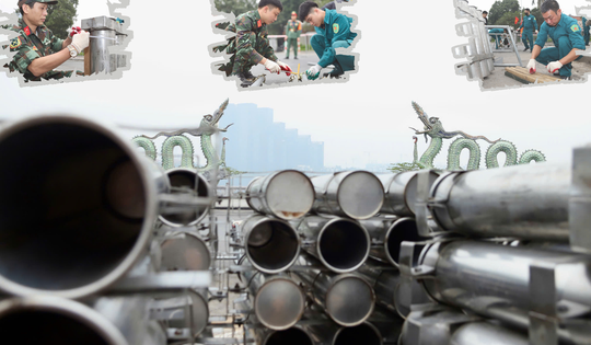 Cận cảnh lắp đặt trận địa pháo hoa Tết Dương lịch tại Hà Nội