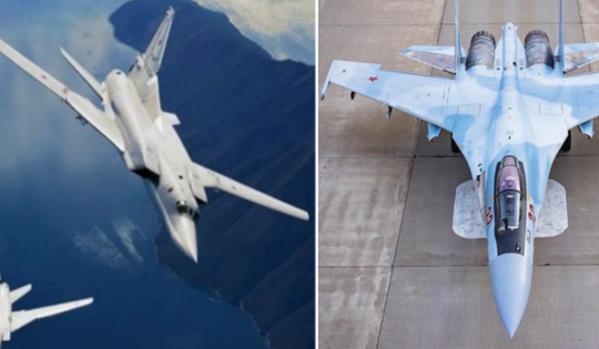 Tiêm kích Su-35 Nga hộ tống máy bay ném bom Tu-22M3 mang tên lửa siêu vượt âm áp sát NATO