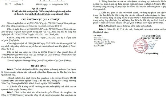 Thu hồi, đình chỉ lưu hành toàn quốc 77 mỹ phẩm của Công ty TNHH Ucanrely