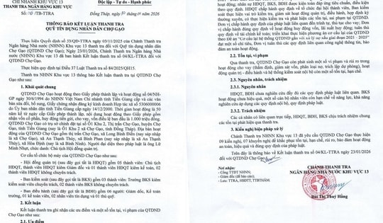 Kết luận thanh tra Quỹ Tín dụng Nhân dân Chợ Gạo