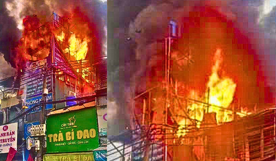Hà Nội: Cháy biển quảng cáo đặt tại tầng cao nhà dân, lửa bùng phát dữ dội