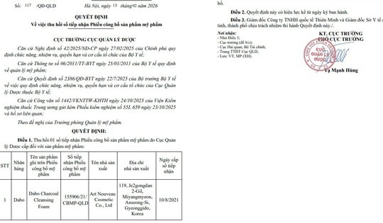 Thu hồi số công bố mỹ phẩm Dabo xuất xứ Hàn Quốc