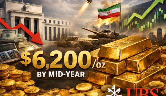 Ngân hàng UBS dự báo giá vàng lên 6.200 USD giữa năm 2026