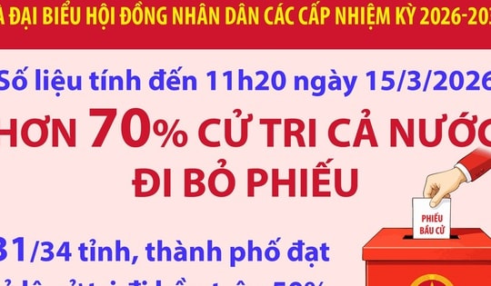 Hơn 70% cử tri đã đi bỏ phiếu (tính đến 11h20 ngày 15/3/2026)