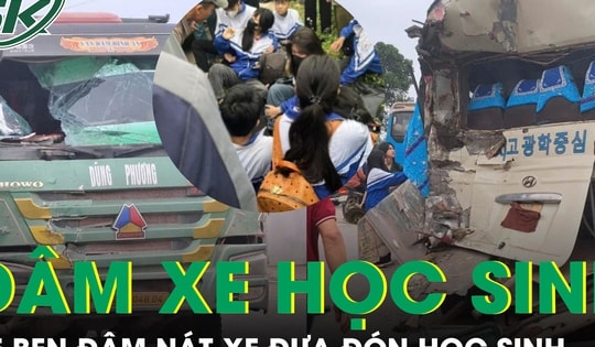 Thái Nguyên: Xe ben đâm nát xe đưa đón học sinh, nhiều em nhập viện
