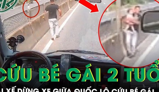 ‘Thót tim’ khoảnh khắc tài xế thắng gấp giữa quốc lộ, lao xuống cứu bé gái 2 tuổi băng qua đường
