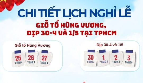 [Infographic] Chi tiết lịch nghỉ lễ Giỗ Tổ Hùng Vương, dịp 30/4 và 1/5 ở TPHCM