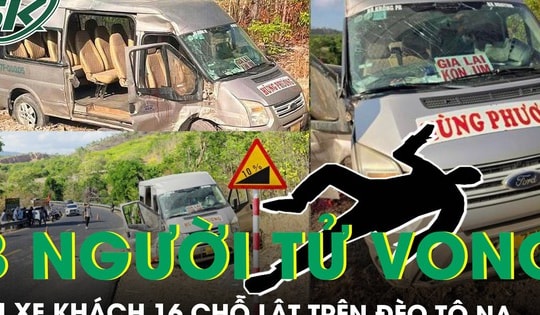 Phóng ẩu qua đoạn cua, xe khách 16 chỗ lật trên đèo Tô Na, 3 người tử vong