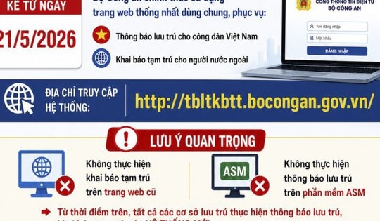 Từ 21/5, khai báo lưu trú, tạm trú thực hiện trên nền tảng mới