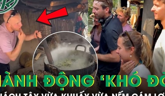 Khoảnh khắc vừa khuấy vừa nếm cám lợn của khách Tây khiến ai xem cũng bật cười