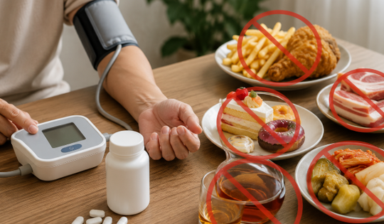 Khi dùng thuốc huyết áp, cần hạn chế/tránh 5 nhóm thực phẩm này để tránh tăng nguy cơ tim mạch