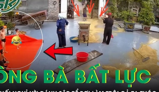 Ông bà bất lực khi ‘khối nghỉ hè’ nghịch sập ‘bể bơi’, làm trôi cả tạ thóc