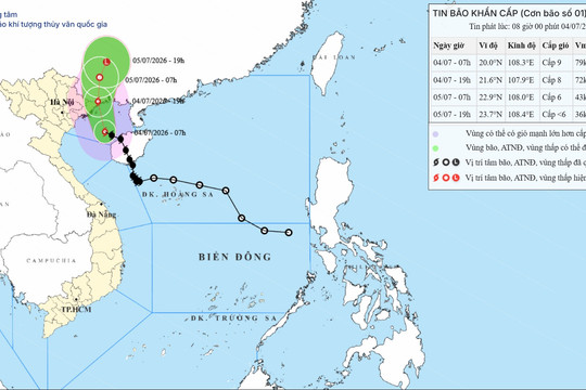 Tin bão số 1 khẩn cấp ngày 04/07/2026: Gió giật cấp 11, Đông Bắc Bộ mưa lớn trên 500mm
