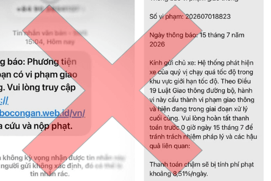 Cảnh báo tin nhắn 'phạt nguội' giả, dọa tính phí 8,51% mỗi ngày nếu chậm nộp