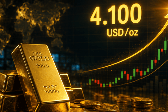 Giá vàng thế giới sáng 30/7 vượt 4.100 USD sau khi Fed giữ nguyên lãi suất