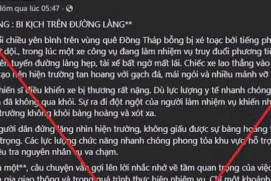 Thông tin 'xe công vụ truy đuổi người vi phạm khiến 1 chiến sĩ tử vong' là bịa đặt