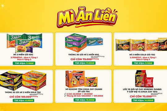 Bách hóa XANH ưu đãi mì gói tháng 8: Thùng 3 Miền Gold giảm đến 41.000 đồng