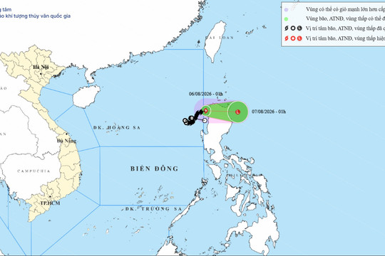 Bão số 3 di chuyển ra ngoài Biển Đông, không còn khả năng quay lại ngày 06/08/2026