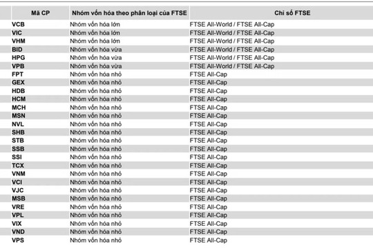 FTSE thêm 27 cổ phiếu Việt Nam vào rổ mới nổi: Kỳ vọng hút 2,2 đến 4,28 tỷ USD vốn ngoại