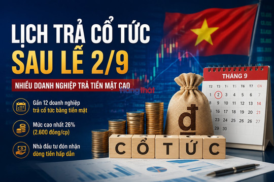 Gần 12 doanh nghiệp chốt quyền trả cổ tức tiền mặt sau lễ 2/9 với tỷ lệ cao nhất tới 26%